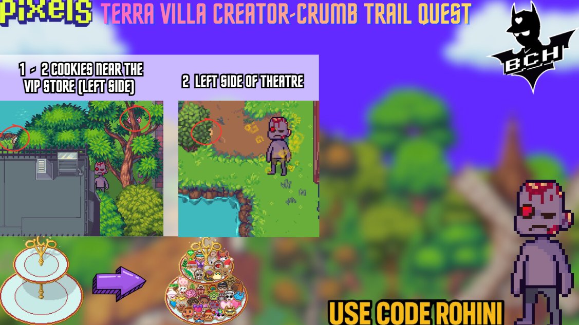 Mcghosh2's tweet photo. DAY 9🍪Cookie Locations | @pixels_online

📍Day 9 Cookie Spots:
1️⃣2 cookies near the VIP Store (left side) (made by: @adrrosdel and @richiem)  
2️⃣Left side of Theatre (made by: @julianasnav)

💫Best of luck 

check comment for more details ⬇️

 #PixelsCreator https://t.co/3GxIhg1s95