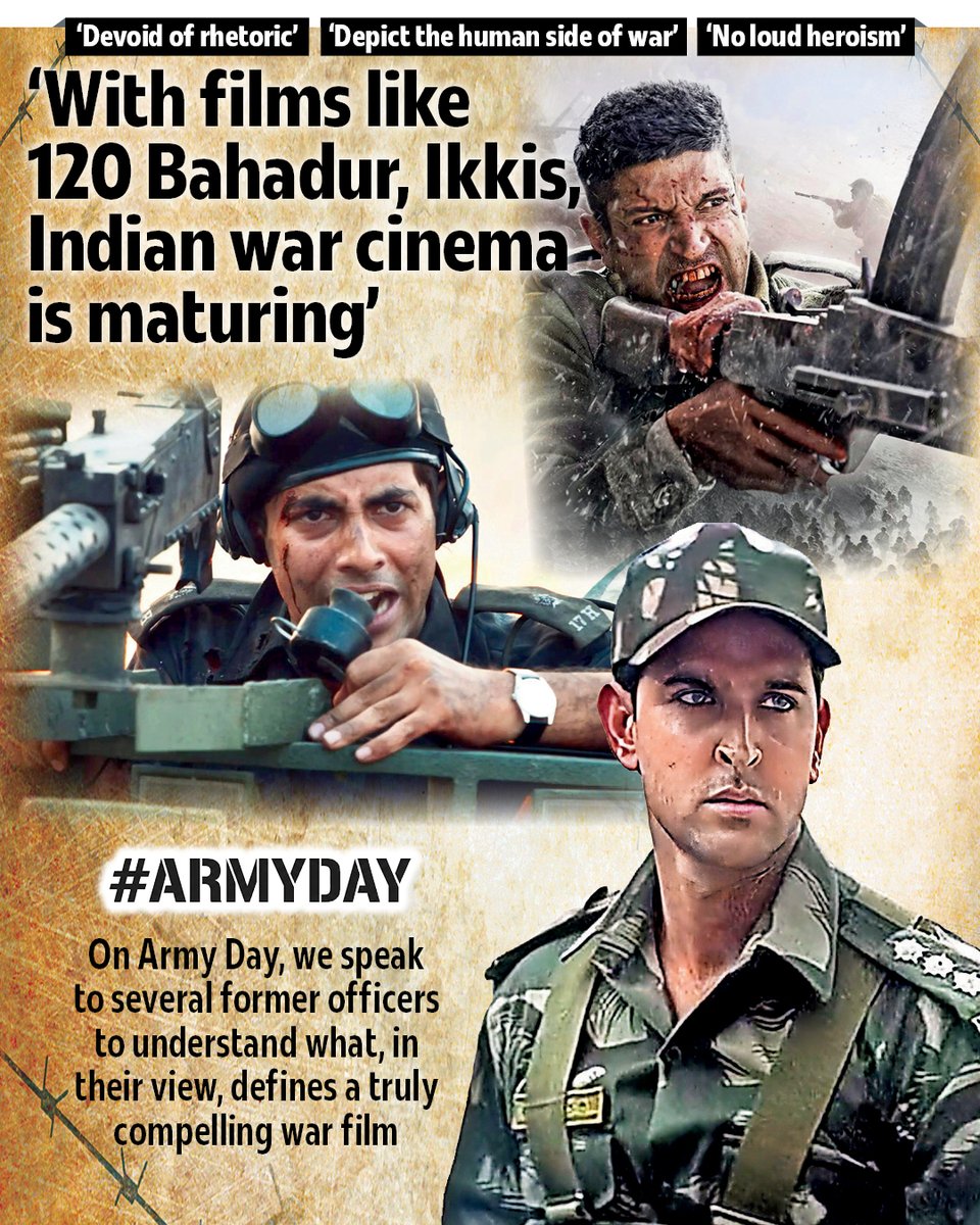 bombaytimes's tweet photo. On the occasion of #ArmyDay, we speak to several former officers to understand what, in their view, defines a truly compelling war film
Read: https://t.co/4aKISNVDcr
#Ikkis #Lakshya #LOC #Border #Bollywood #WarFilms #ArmyDay https://t.co/Iaq4doK6nM