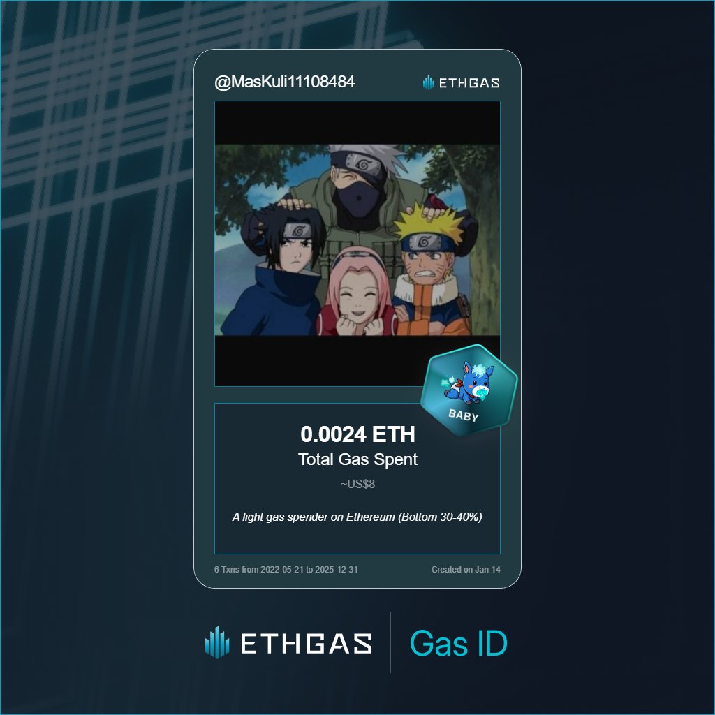 Discovered my Gas ID via ETHGas - turning my gas spend into rewards 🫘

As a Baby Jack, I've spent 0.0024 ETH on gas but earned 1 Beans back.

Get your Gas ID and Beans here: ethgas.com/community/gas-…