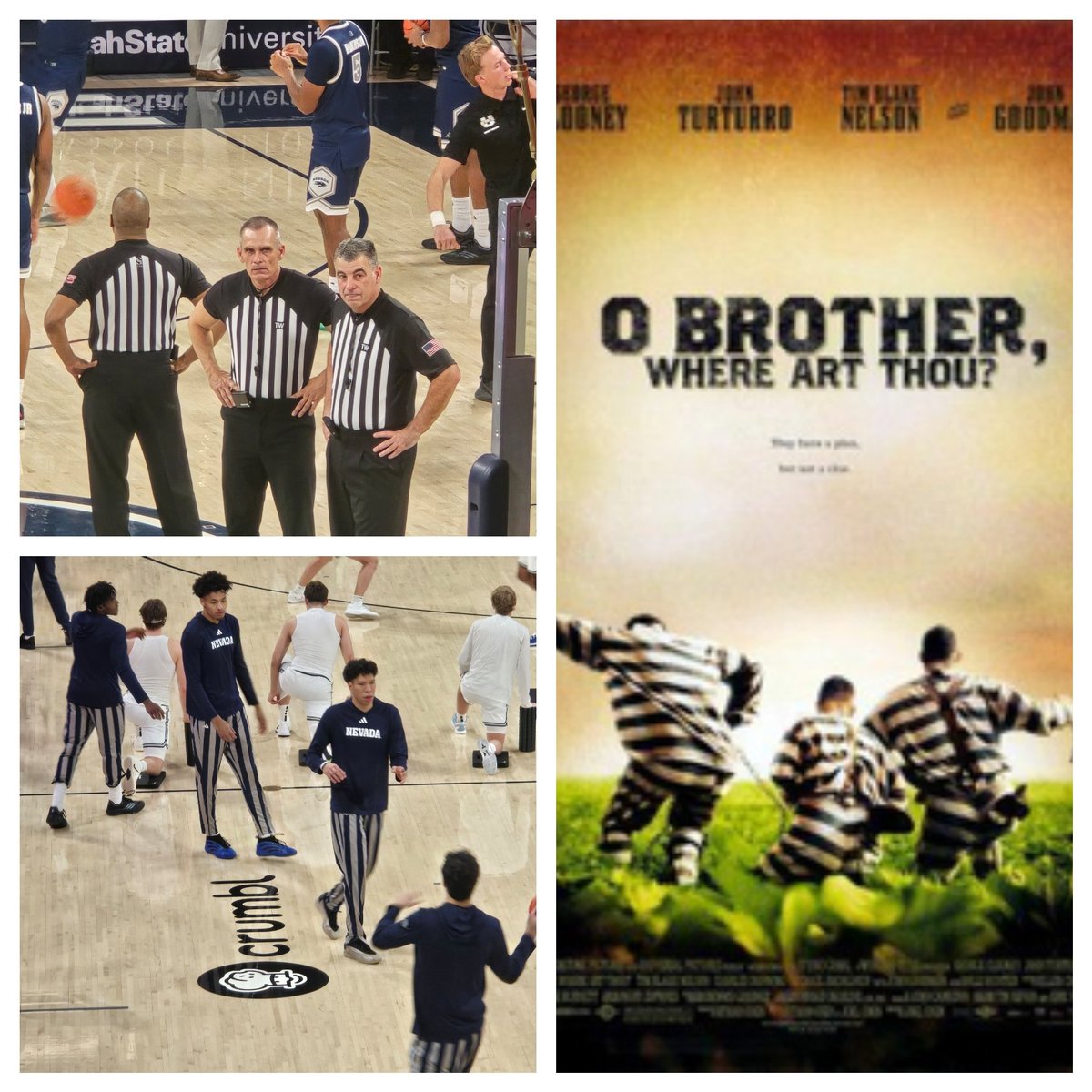 dbaughut's tweet photo. Nevada's warm up pants look strangely suspicious to me.  What do these three pictures have in common? https://t.co/bgAEnE24cl
