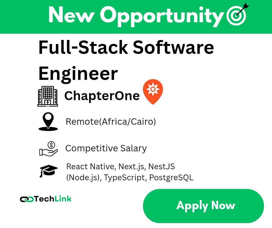 _techlink_'s tweet photo. 🚨 Chapter One is hiring!
👨‍💻 Full Stack Software Engineer (Remote)
🛠 React Native + TypeScript + Node.js
🌍 Remote – Africa/Cairo timezone

Apply Here🔗 https://t.co/rACKzT7E7s
#RemoteJobs #TechJobs #SoftwareEngineer #ReactNative #TypeScript #ChapterOne
⚡ Powered by TechLink https://t.co/TQzojmwQ9j