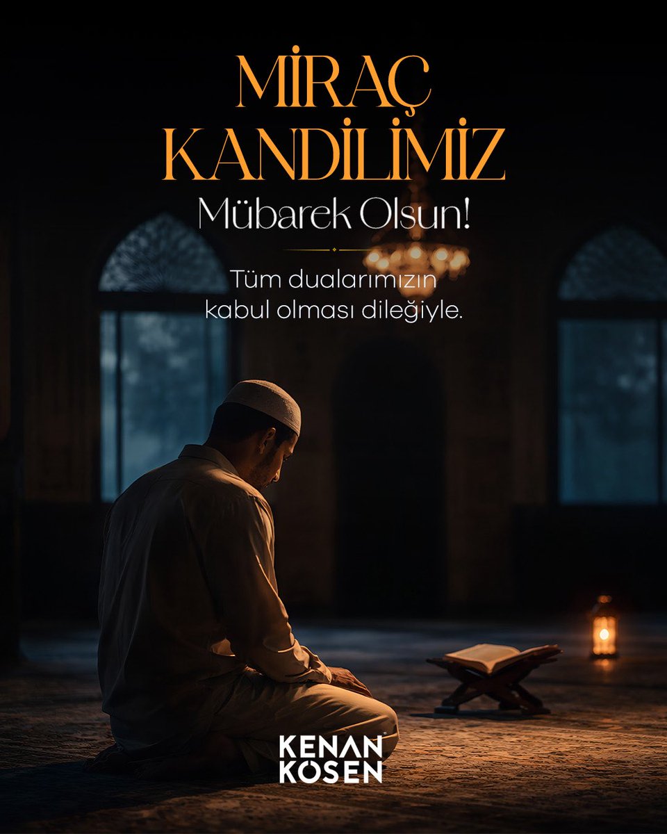 Miraç Kandili’miz mübarek olsun. 🌙 

Bu mübarek gecenin, tüm İslam Âlemi için birlik, beraberlik ve gönüllere huzur getirmesine vesile olmasını temenni ediyorum.

Hayırlı kandiller.