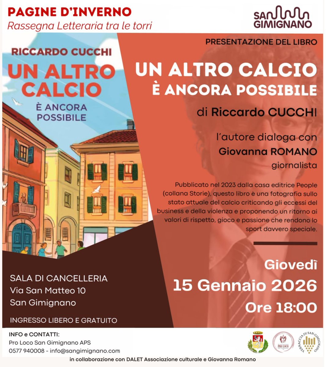 CucchiRiccardo's tweet image. Oggi a San Gimignano nella splendida Toscana. Per chi vorrà e potrà. Perché un altro calcio è ancora possibile.
#15gennaio