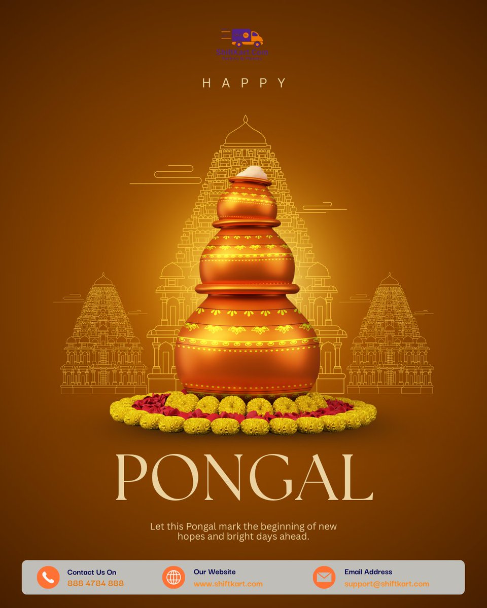 ShiftKart's tweet image. 🌾✨ Happy Pongal from ShiftKart! ✨🌾
May this harvest festival fill your home with prosperity, happiness, and new beginnings.
Let every move ahead be smooth and stress-free 🚚📦
