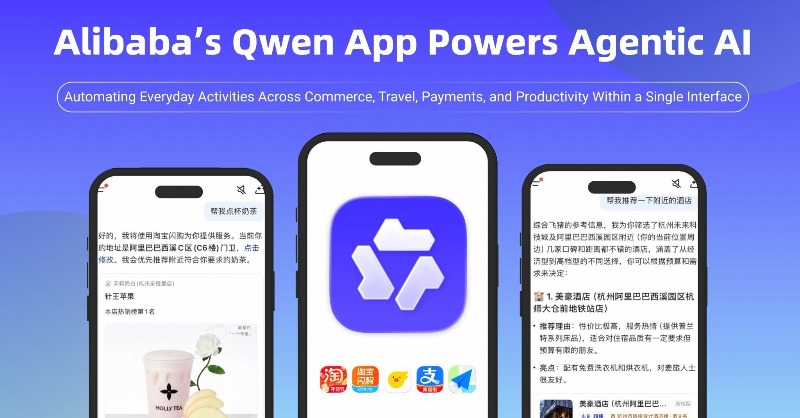 alibaba_cloud's tweet photo. A major upgrade to the Qwen App, bringing powerful AI into everyday life.

Through a single voice or text request, users can now order food, make in‑chat payments, plan and book travel, and manage complex multi‑step tasks, all without switching between applications.

Stay tuned!