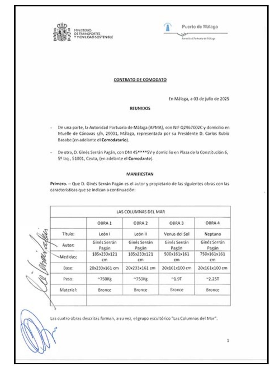 _ElObservador_'s tweet photo. #OJO
#PRIMICIA
#INTEGRO. Extraño ‘contrato de comodato’ que el presidente del #PuertoDeMálaga, @CarlosRubioapm, firmó con el escultor #Serrán para instalar sus ya polémicas esculturas en la entrada del recinto portuario, en contra de la opinión pública.
. https://t.co/TzTQqXlJcq