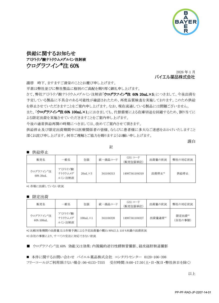 MSnomethod's tweet photo. ウログラフィン注20ml供給停止
また地味に面倒なやつ https://t.co/SDvkEQsLii