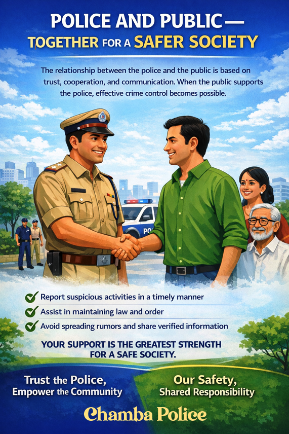 chambapolice's tweet image. “पुलिस और जनता का मजबूत सहयोग सुरक्षित और शांतिपूर्ण समाज की नींव है।”
#HimachalPradeshPolice
#PoliceAwareness
#ServingAndProtecting
#PoliceAndPublic
#PolicePublicPartnership
#CommunityPolicing
#PublicSupportPolice #TogetherForSafety
#ChambaPolice