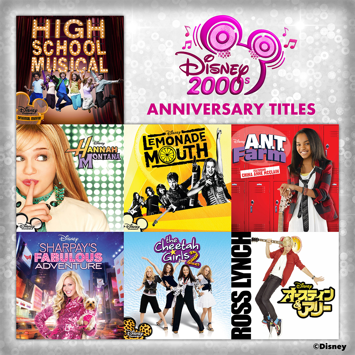 disneymusicjp's tweet photo. 今年は多数の #ディズニー・チャンネル 作品が
アニバーサリーイヤーを迎えます🎉
⠀
みんなの青春を彩った作品や
音楽を聴いてお祝いしよう🎶
⠀
『Disney 2000s』プレイリスト🎧
https://t.co/T94iXtaSQs（外部サイト）
⠀
🌟20周年
『ハイスクール・ミュージカル』
『シークレット・アイドル ハンナ・モンタナ』
『チーター・ガールズ２』
⠀
🌟15周年
『オースティン＆アリー』
『天才学級アント・ファーム』
『レモネード・マウス』
『シャーペイのファビュラス・アドベンチャー』