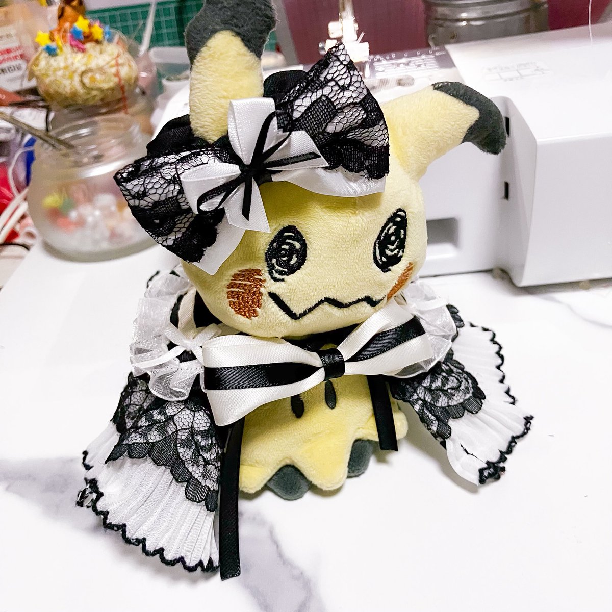 ktksgr_4201's tweet image. 試着中🪡
リボンとドレスケープは元々あったので新規で作ったのはつけ襟のみだけど、黒の襟も可愛い🤍🖤