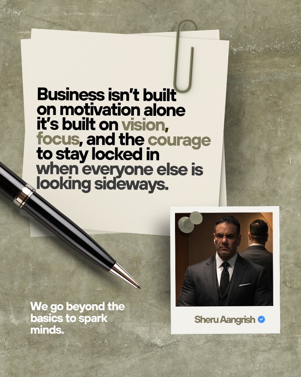 Business isn’t built on motivation alone.

It’s built on vision that sees far, focus that cuts through noise, and the courage to stay locked in when distractions are loud and opinions are cheap.

While many look sideways for validation,
real builders look forward with clarity and