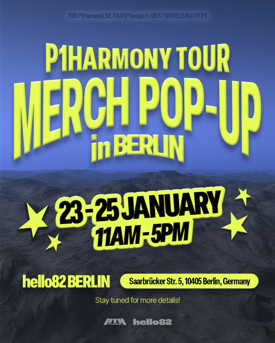 hello82BERLIN's tweet image. FOLLOW ME to the P1Harmony Tour Merch POP-UP in BERLIN!
Join us and stay tuned for upcoming surprises 🔥 

🗓️ 23 - 25 January I 11AM - 5PM
📍@hello82BERLIN
Saarbrücker Str. 5, 10405 Berlin

@P1H_official
#P1Harmony #P1ustage_H #MOST_WANTED #hello82BERLIN #hello82PRESENTS
