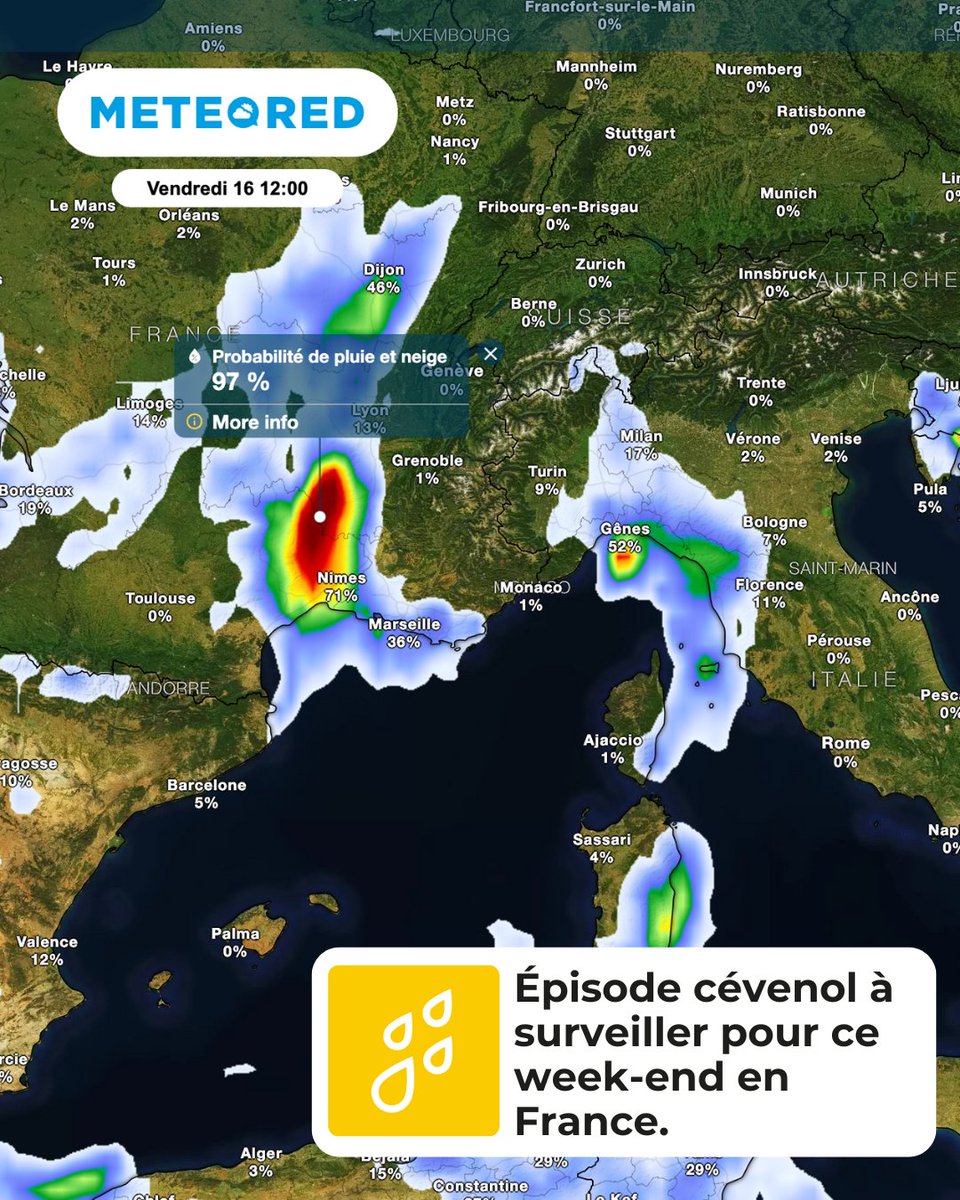 MeteoredFR's tweet photo. 🧐 Un nouvel épisode #cevenol est prévu ce week-end.
💧 Les #pluies pourront donner localement plus de 200mm.
🌐 Vos infos et prévisions #meteo : https://t.co/Qd9Pz7yBBv https://t.co/aOuI1fVCIT
