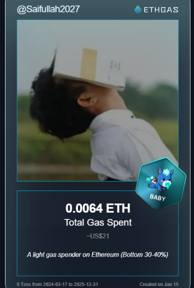 Saifullah2027's tweet photo. Leveled up in the Great Gas Reckoning with ETHGas! 💪

Baby Jack status: 0.0044 ETH gas spent, 1 Beans earned—supporting the Gasless Future!

Claim your Gas ID at https://t.co/3gaHcuYYjK https://t.co/nvx0ftsL94
