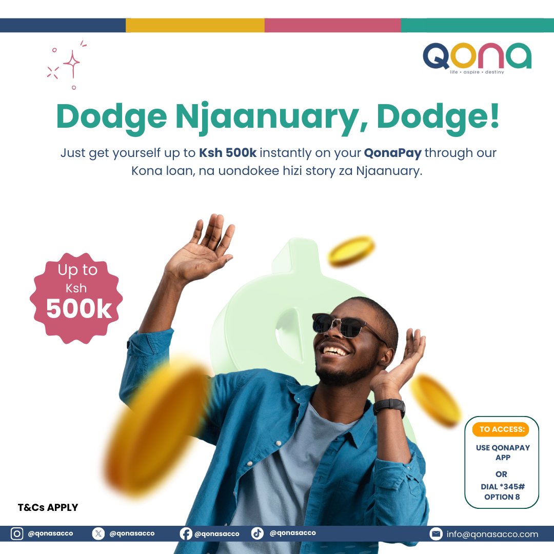 qonasacco's tweet photo. Usikubali kuumia na hii mwezi mrefu! Dodge hiyo stress yote na Kona Loan
Get up to Ksh 500,000 instantly on your QonaPay app!
β#QonaSacco
#KonaLoan
#JanWorry
#FinancialFreedom https://t.co/e6jn4MOopt