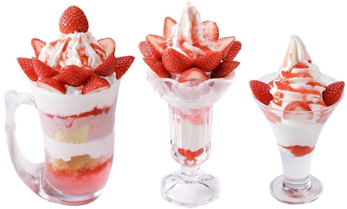 １月２１日よりびっくりドンキーから、国産完熟いちごをふんだんに使用した「ジョッキパフェ（完熟いちご)」や「完熟いちごパフェ」などいちごデザート4種が発売されます✨
sweetroad5.com/news/22717/