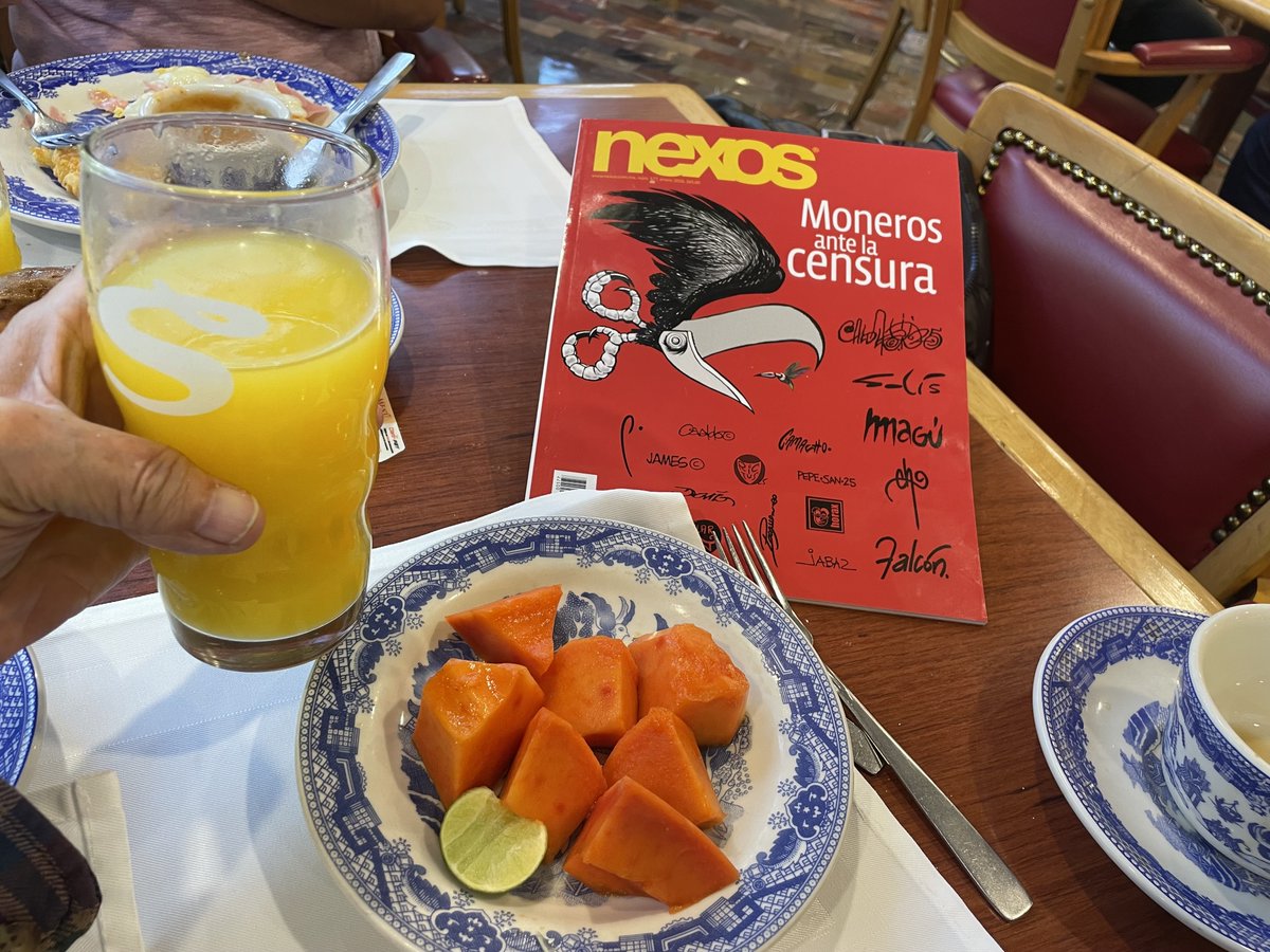 Hoy volví a ver y a releer en el Sangrons el <a href="/nexosmexico/">Revista Nexos</a>  de este mes, en el que se dibuja y se escribe perfilando el oscuro y siniestro manto que flota sobre moneros y periodistas por practicar la necedad de llamar al pan pan y al vino vino.
¿Ustedes gustan?