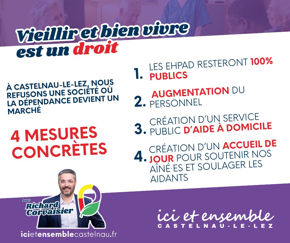 A "ici et Ensemble", nous voulons une commune #solidaire 📷, où chaque personne âgée peut être aidée, soignée et accompagnée dans le respect de sa volonté, de sa dignité et de son humanité, et où les professionnel·les du grand âge travaillent dans de bonnes conditions.