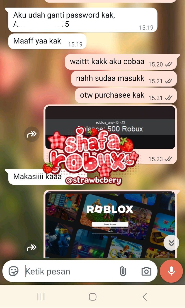 strawbcbery's tweet image. 🍓 ─ testi pembelian 500 robux. more testi bisa cek di bio aku.