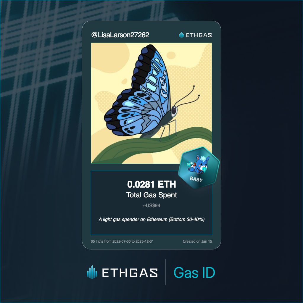 Leveled up in the Great Gas Reckoning with ETHGas! 💪

Baby Jack status: 0.0281 ETH gas spent, 8 Beans earned—supporting the Gasless Future!

Claim your Gas ID at ethgas.com/community/gas-…