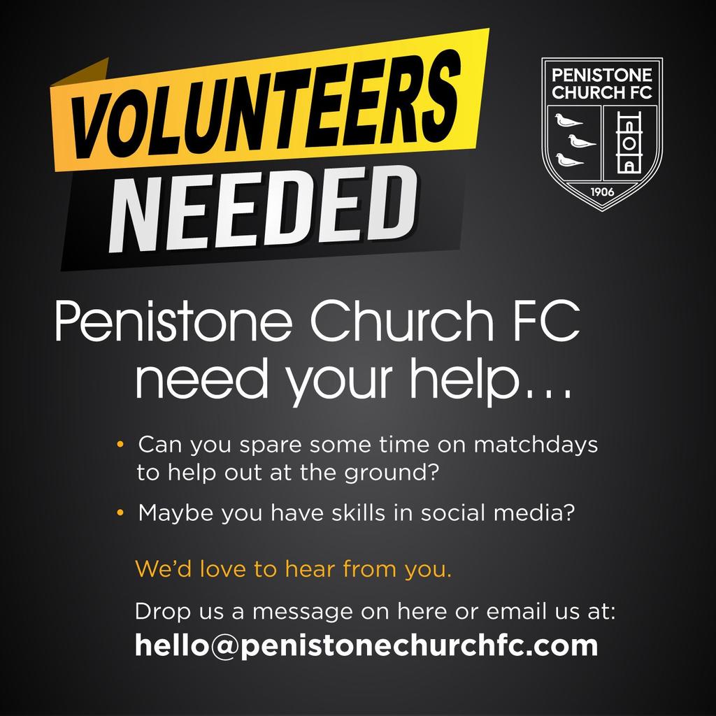 As a club we’re blessed with so many volunteers across all levels of our club.

We’re looking for additional support on home matchdays - any volunteer will get free entry, light refreshments &amp; of course a massive thanks.

If you think you can help - just drop us a message.