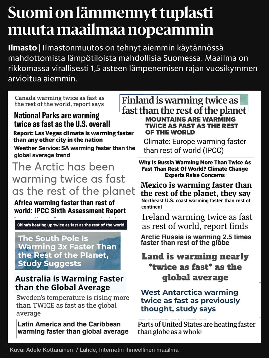 Lämpeneminen, jossa kaikkialla lämpenee enemmän kuin muualla jatkuu.