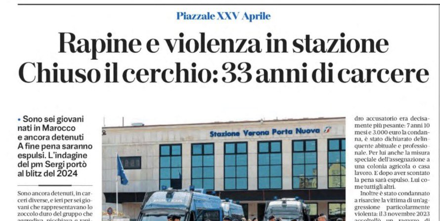 fratotolo2's tweet image. Verona, un branco di marocchini ha tenuto in ostaggio per quasi un anno la stazione con rapine, furti, aggressioni e accoltellamenti

👉 7 anni e 10 mesi al 26enne Mohammed Dali
👉 6 anni al 24enne Hassen Khalil
👉 5 anni e 4 mesi ai 21enni Mustapha Dya e Nouiti Otmane
👉5 anni…