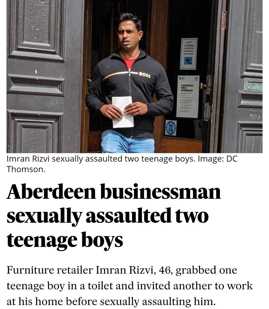 Wommando's tweet image. 👉 "He knew what he was doing was wrong, but did it anyway"

⚠️Scotland: A businessman and “man of faith”, who sexually assaulted two teenage boys in separate incidents, has walked free.

Father-of-two, Imran Rizvi, 46, pleaded guilty to two counts of sexual assault.

Defence…