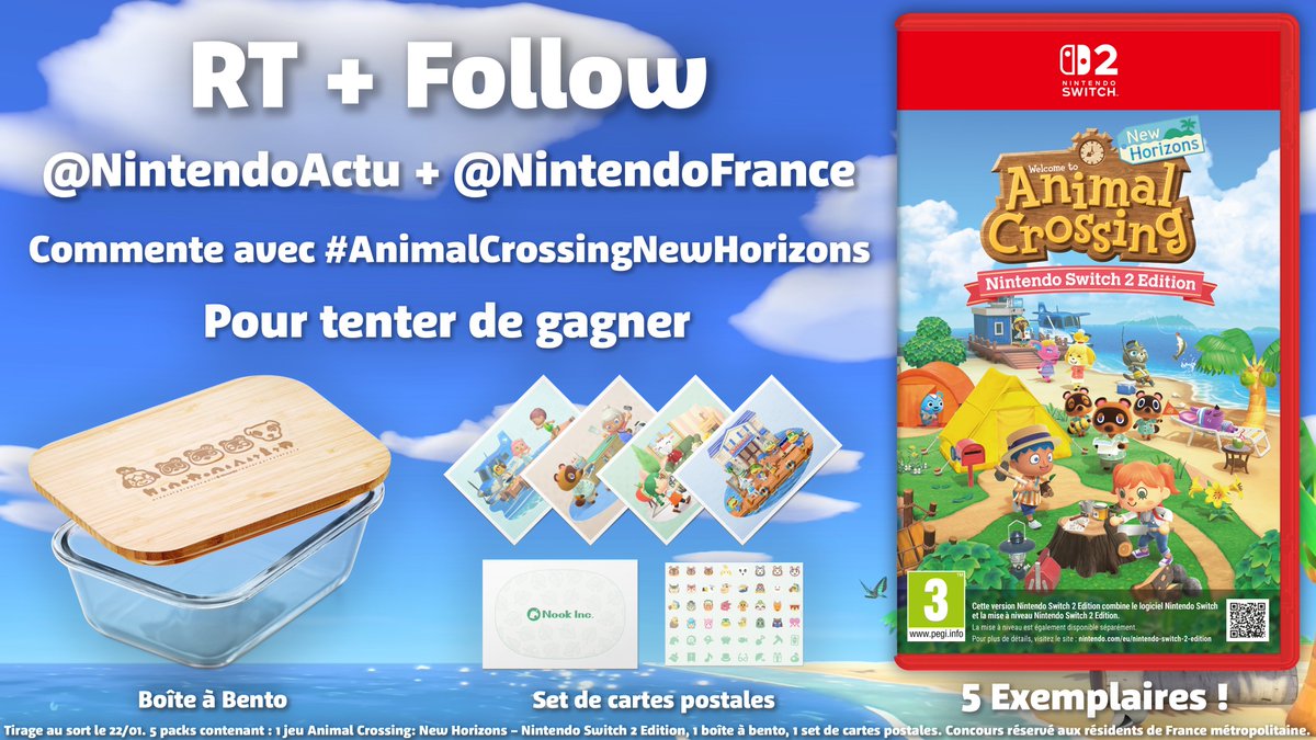 NintendoActu's tweet image. [CONCOURS 🎁] Tentez de gagner le jeu Animal Crossing: New Horizons – Nintendo Switch 2 Edition et ses goodies !

Pour participer :
- RT + Follow @NintendoActu et @NintendoFrance
- Commente ton habitant préféré avec #AnimalCrossingNewHorizons !

5 gagnants ! Tirage le 22/01.