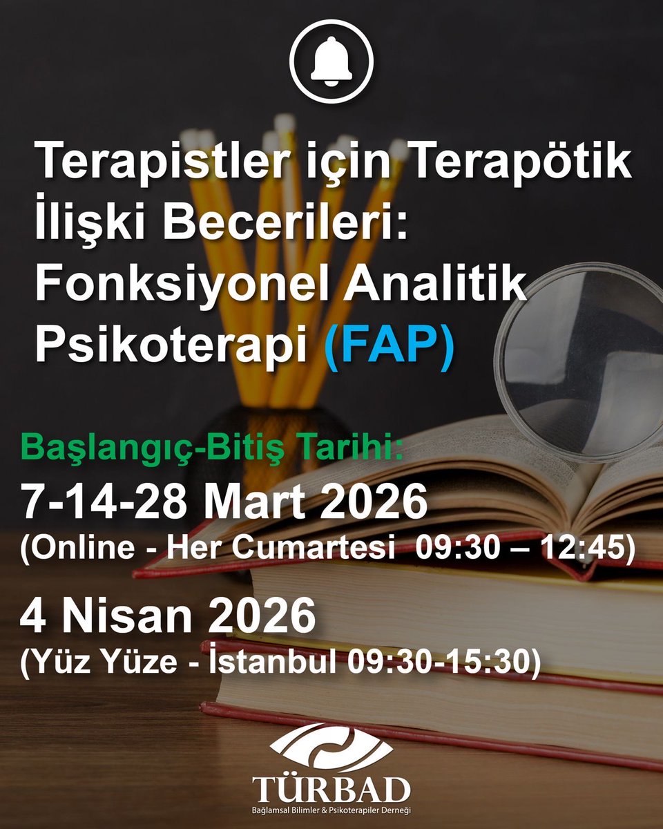 turbad_'s tweet photo. Terapistler için Terapötik İlişki Becerileri: Fonksiyonel Analitik Psikoterapi (FAP)
 
Bu eğitim, psikoterapistlere yönelik olarak tasarlanmış bir terapötik ilişki beceri geliştirme programıdır. https://t.co/SEjXO9KEeC