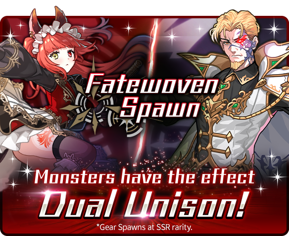 📢Fatewoven Spawn⚔️

Check out the new Monsters "[Raging Howl Fatewoven] Fermuraze" 🔥 and "[Stone Faced Fatewoven] Ardistein"🪨 !
You can choose from two Unison Attacks with their Dual Unison capabilities💪
Check out the FREE daily Spawn x1😘

Until 2/5 03:59 UT!
#UnisonLeague