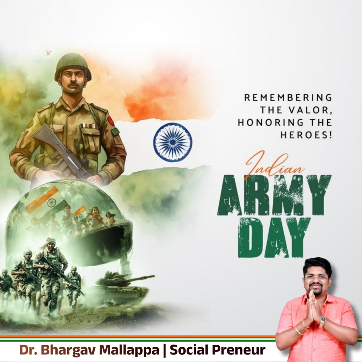 BhargavMallappa's tweet photo. On Army Day, I convey my best wishes to all army personnel, veterans and their families. Every Indian is proud of our Army and will always be grateful to our soldiers.
#armyday #16january #armyday2026 #bhargavmallappa #armydaywishes https://t.co/4rJ22GjbUs