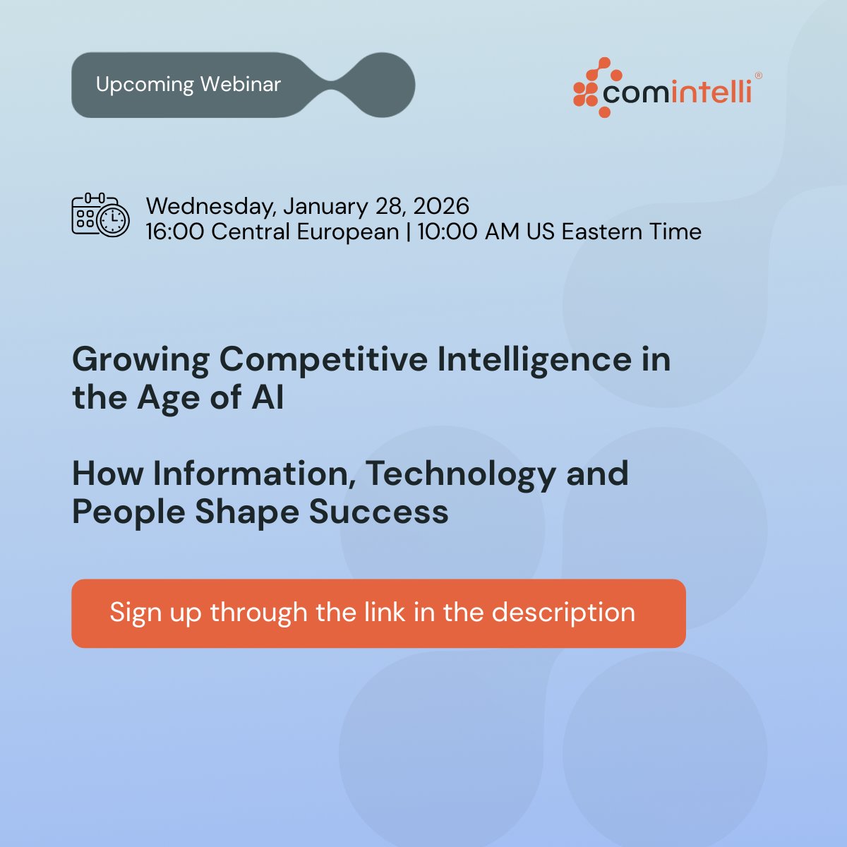 Upcoming Webinar:
Growing Competitive Intelligence in the Age of AI. How Information, Technology &amp; People Shape Success

Register Now: 
comintelli.zoom.us/webinar/regist…
