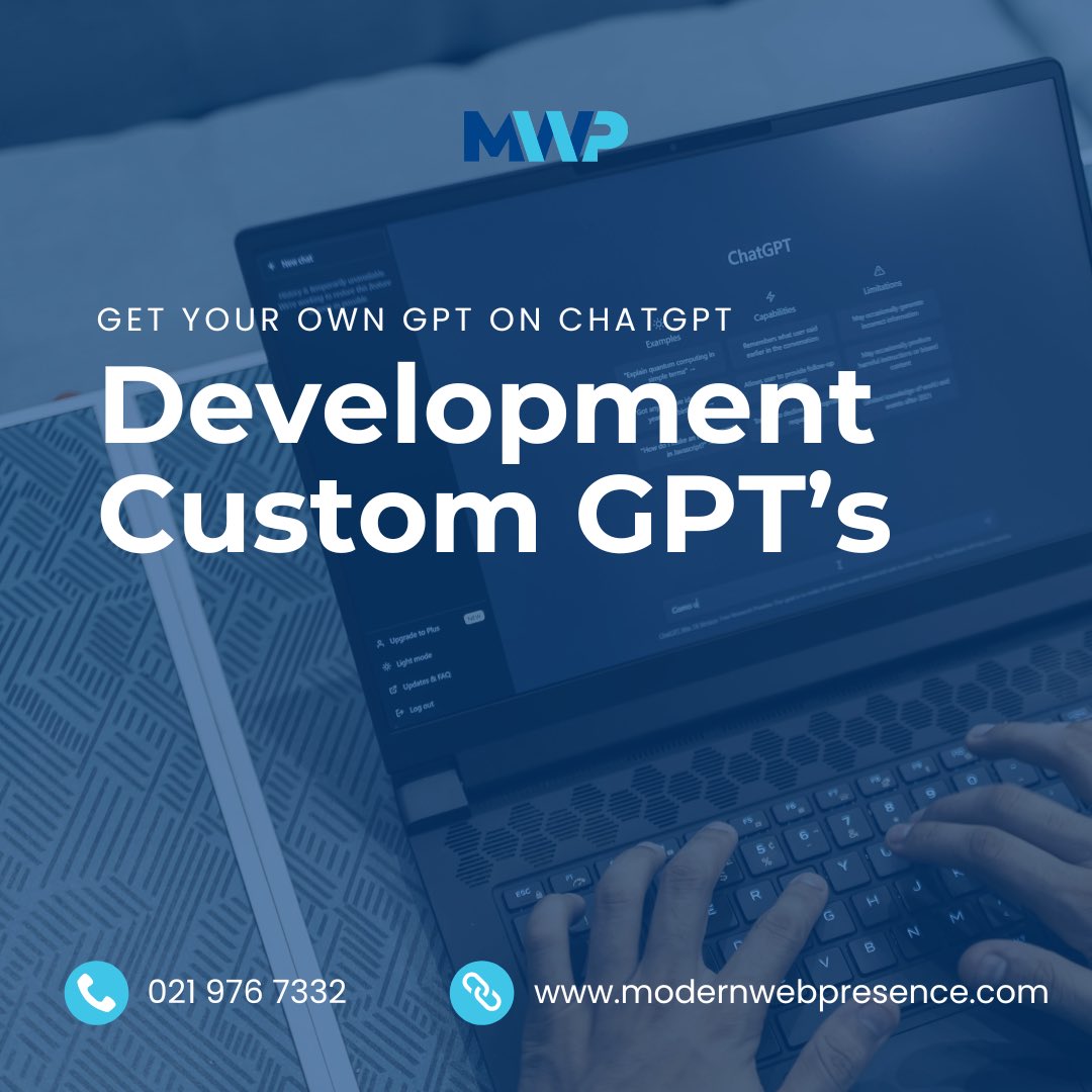 Custom GPT’s 🤖

Whether you’re selling homes, brewing coffee, styling hair, or running classes — every local business faces the same content challenge. With Modern Web Presence’s Custom GPTs, you can flip that challenge into an opportunity🚀

Read more: modernwebpresence.com/custom-gpts-fo…