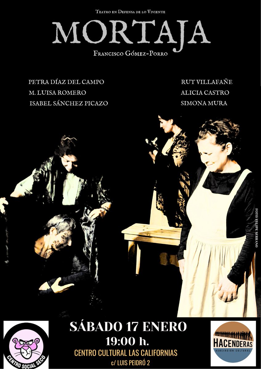 Recuerda .....
Este sábado 17 a las 19,00 tienes una cita con el teatro.
Mortaja, tiempos oscuros del franquismo donde miles de niños fueron robados por los vencedores a sus padres legítimos.
ENTRADA LIBRE HASTA COMPLETAR AFORO