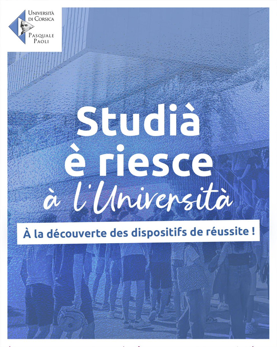 𝐒𝐭𝐮𝐝𝐢𝐚̀ è 𝗿𝗶𝗲𝘀𝗰𝗲 à l'Università 🎓

Pluridisciplinaire, l’Università di Corsica met tout en œuvre pour la réussite de ses étudiants !

Découvrez les différents dispositifs de réussite ! 👀
🔗 universita.corsica/fr/etudier/reu…