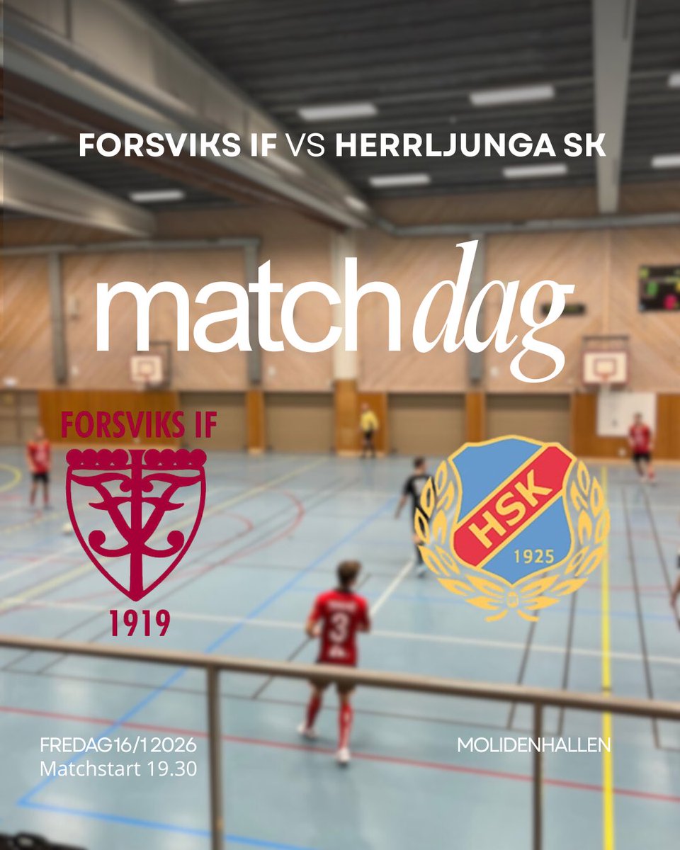 💙MATCHDAG❤️
Imorgon fredag 16/1 åker herrarna till Karlsborg för match mot Forsviks IF!

De hoppas kunna studsa tillbaka från helgens förlust.

”Vi har en go känsla och hoppas kunna göra många mål” säger Albin Koublani.

🏟️ Molidenhallen
🕝 Matchstart 19.30
📅 Fredag 16 Januari