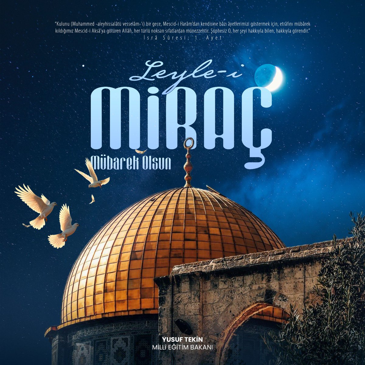 Aziz milletimizin ve İslam âleminin Miraç Kandili’ni tebrik ediyorum. Bu mübarek gecenin tüm insanlığa barış, huzur ve hayırlar getirmesini Yüce Allah’tan niyaz ediyorum.

Kandilimiz mübarek olsun.