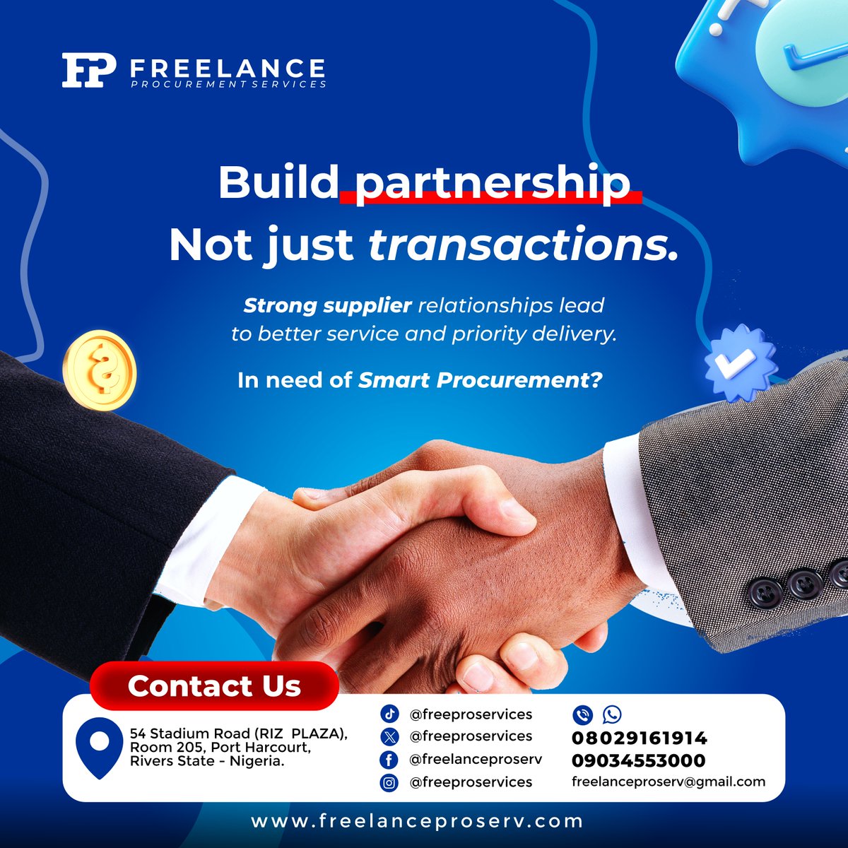 freeproservices's tweet photo. A strong supplier relationship leads to better service and priority delivery.

In need of Smart Procurement?

Contact us today!
📞 08029161914
📩 freelanceproserv@gmail.com

#freelanceprocurementservices
#procurementtips
#smartprocurement https://t.co/ot9GCiMTaZ