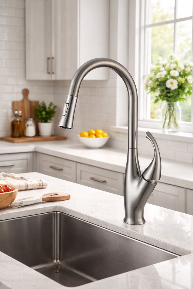 Clean design. Practical function.
High-arc spout with pull-out spray for effortless everyday use.
A modern stainless steel faucet built for real kitchens.#KitchenFaucet #PullOutFaucet #StainlessSteelFaucet #GrifoDeCocina
#GrifoExtraíble
#GrifoDeAceroInoxidable #TorneiraDeCozinha