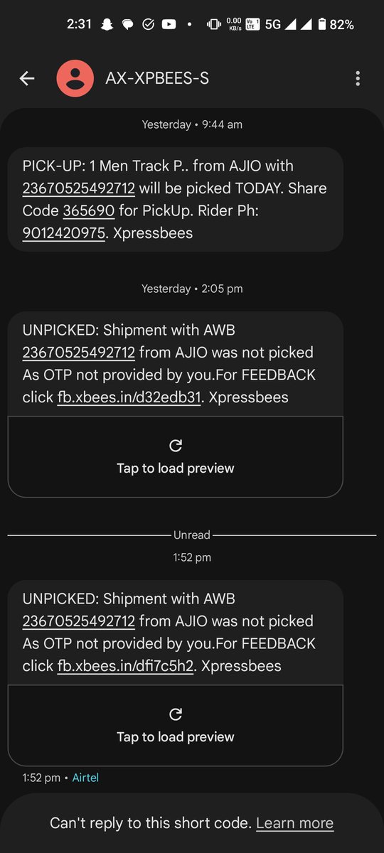 coolsufi007's tweet photo. @AJIOLife @AjioCares i recieved similar looking articles of different brand then of which i ordered, i complained about it but no solution was provided. Now i tried to return it and been receiving sms for unable to pick up coz otp was not provided.
ID - FN2544702974.
Please see. https://t.co/U60RMjZ2XC