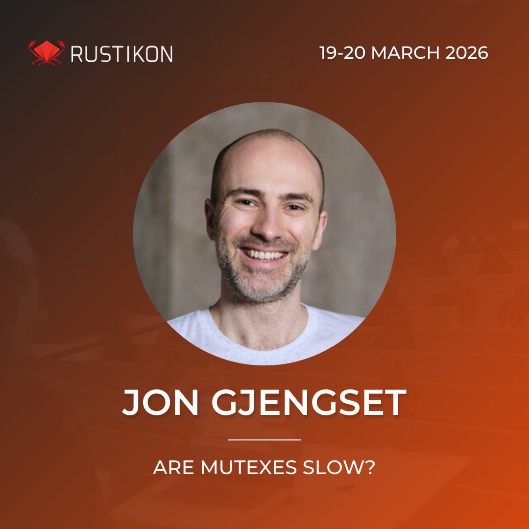 rustikonconf's tweet photo. Welcome @jonhoo as the #rustikon speaker!

🎙️ Are mutexes slow?

🎟️ Grab your ticket here: https://t.co/ASX4qo7W0J

#rustlang #rustconference https://t.co/dCkhSqr4Lo