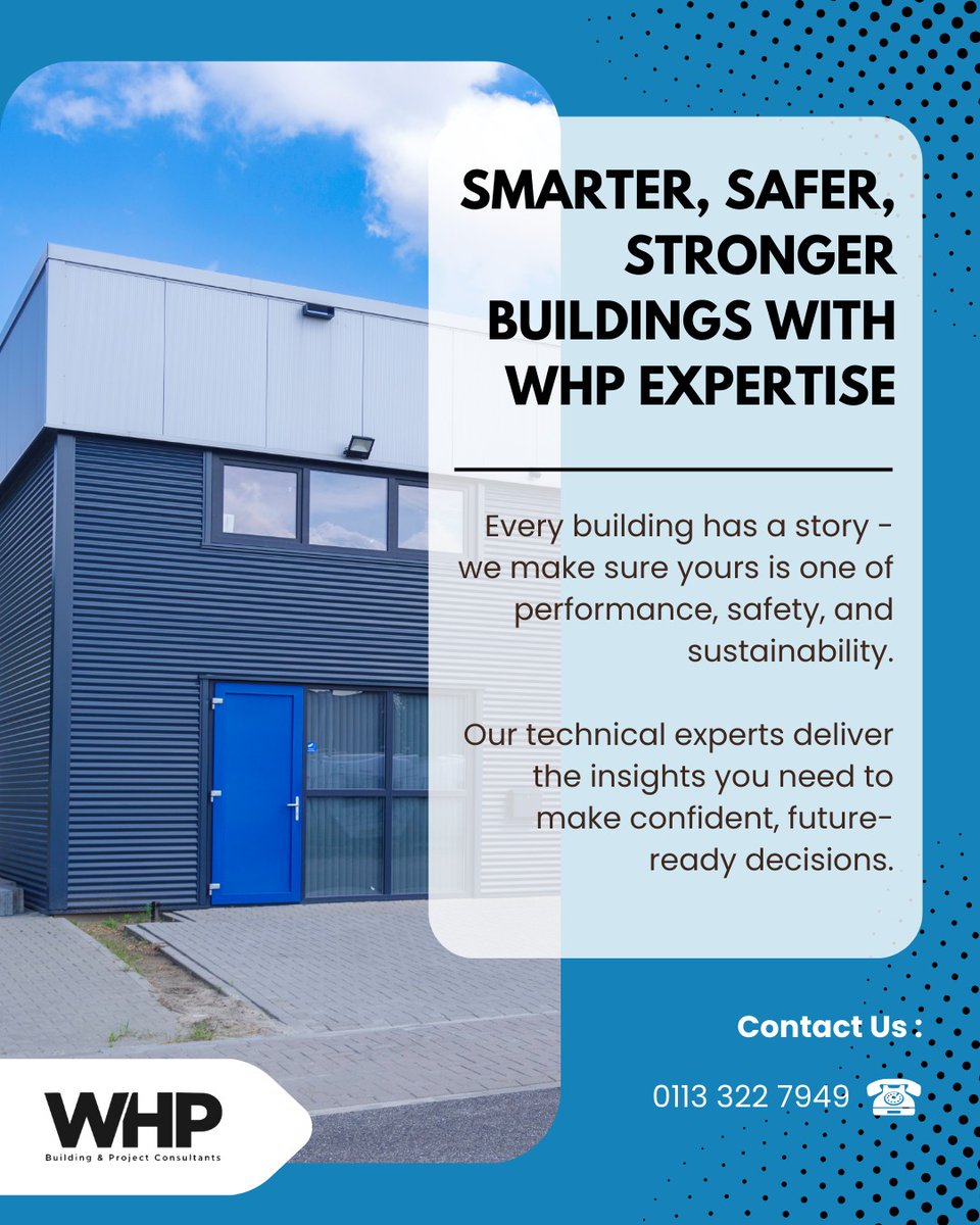 WHPLimited's tweet photo. 🚀 Smarter, safer, stronger buildings with WHP.
From energy performance to M&amp;E, cladding, asbestos &amp; defect investigations, we deliver clear technical insight to support confident, future-ready property decisions.
👉 https://t.co/RkFktzgIkx
#BuildingPerformance #WHP https://t.co/D1nPpogba7