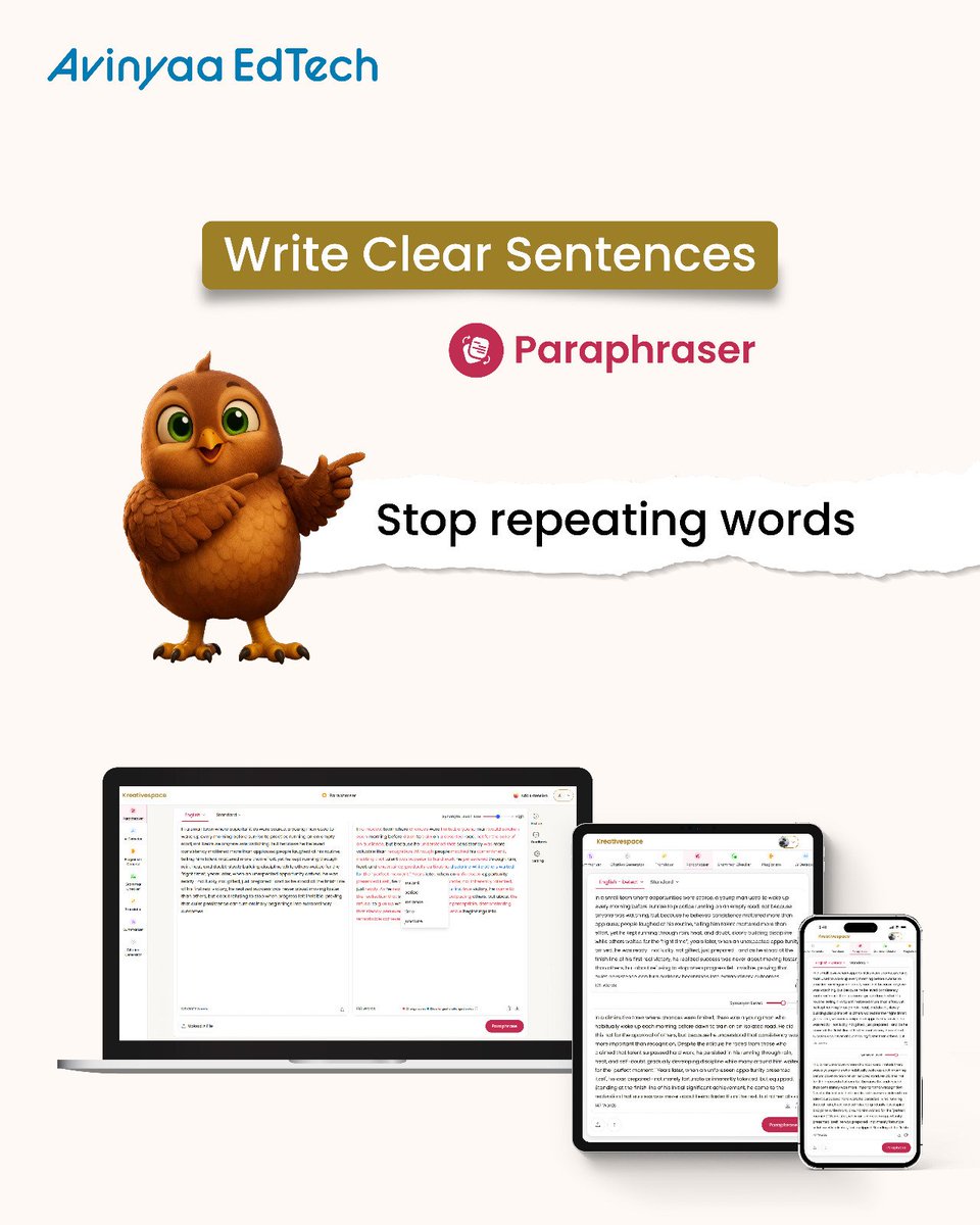 AvinyaaEdtech's tweet photo. Good writing isn’t about big words.
It’s about clear ones. ✅
Paraphrase. Simplify. Shine. ✨
#Kreativespace #WriteClear #StopRepeating #SmartWriting #AIWriting https://t.co/9fAXr9IOh7