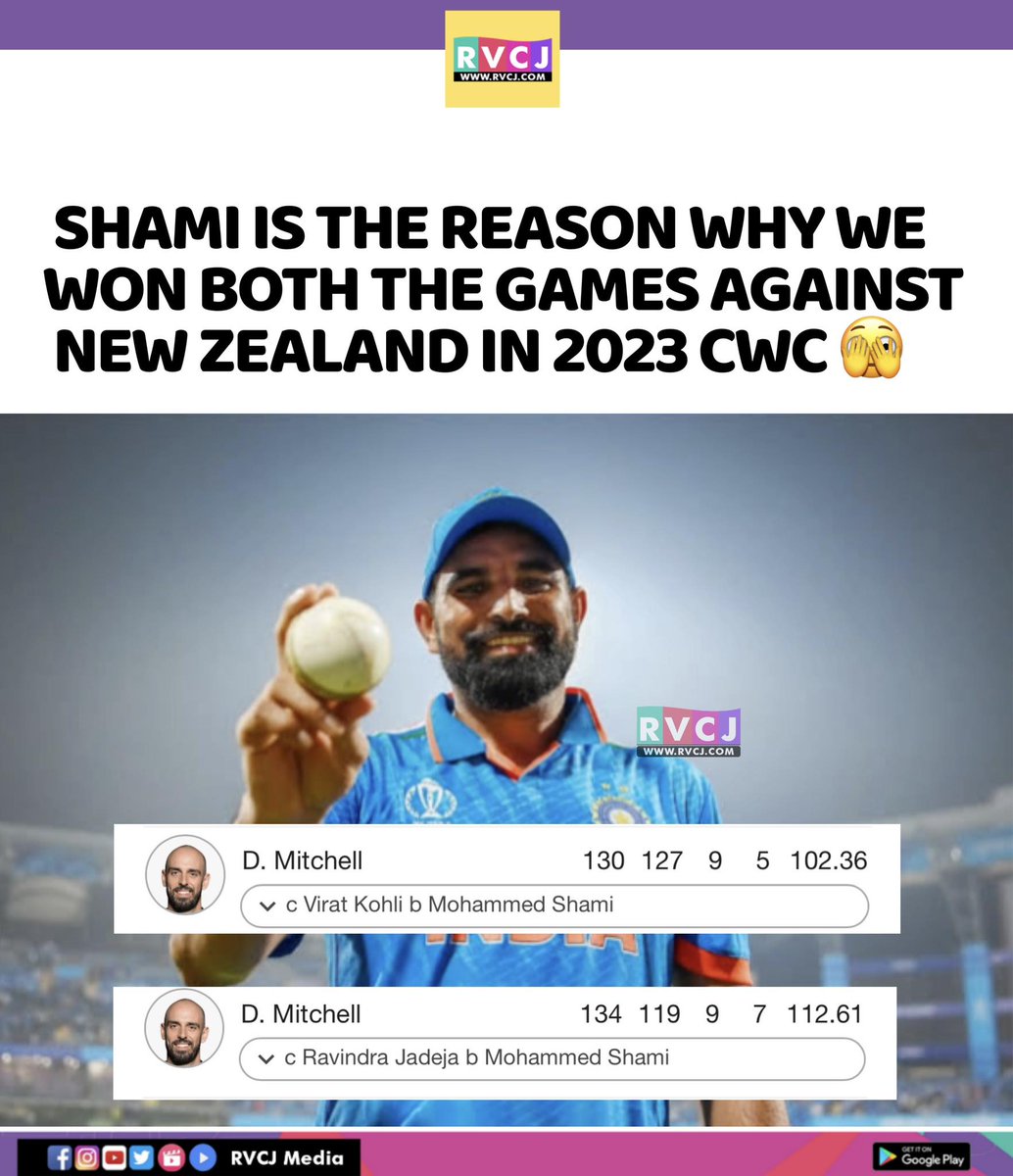 RVCJ_Sports's tweet image. Shami is THE reason India crushed NZ in BOTH 2023 CWC clashes! Epic Mitchell dismissals &amp;amp; game-winning hauls. Bowler of the tournament vibes! 🏏💪 #MohammedShami #ShamiMagic #CWC2023 #IndiaVsNZ #CricketLegend #TeamIndia #ShamiHaul #WorldCupHeroes #PacerKing #BCCI