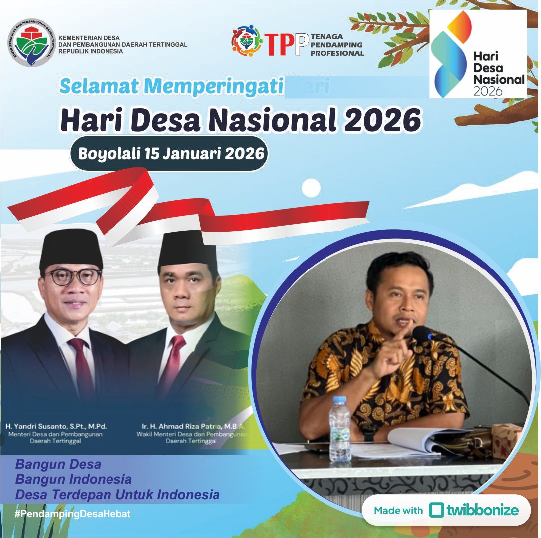 SEMARAK HARI DESA NASIONAL 2026
Bangun Desa Bangun Indonesia
Desa Terdepan untuk Indonesia  

<a href="/prabowo/">Prabowo Subianto</a>
<a href="/gibran_tweet/">Gibran Rakabuming</a>
<a href="/YandriSusanto/">Yandri Susanto</a>
<a href="/ArizaPatria/">Ariza Patria</a>
<a href="/kemendespdt/">#BangunDesaBangunIndonesia</a>
#BPSDMKemendesaPDT
#HariDesaNasional2026
#BangunDesaBangunIndonesia
#DesaTerdepanUntukIndonesia
#PendampingDesaHebat