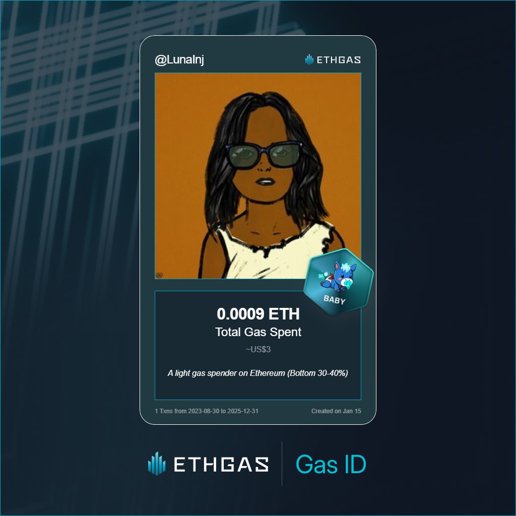 LunaInj's tweet photo. Discovered my Gas ID via ETHGas - turning my gas spend into rewards 🫘

As a Baby Jack, I've spent 0.0009 ETH on gas but earned 1 Beans back.

Get your Gas ID and Beans here: https://t.co/QOx9mozZfN https://t.co/RtoLruZeQJ
