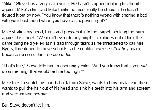 _cydonic's tweet photo. steve harrington vs mike wheeler's internalised homophobia ! having so much fun with these two (I love making boys cry) https://t.co/cemepWN9Sh