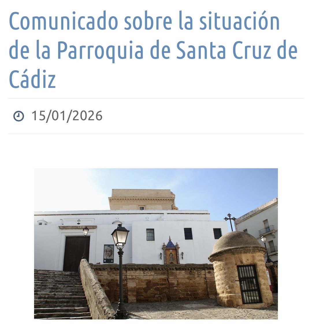 📍 El Obispado confirma el cierre de Santa Cruz y las cinco Hermandades tendrán que buscar sede provisional.

#CádizCofrade #Cádiz 
#precuaresma2026 
#SemanaSanta2026