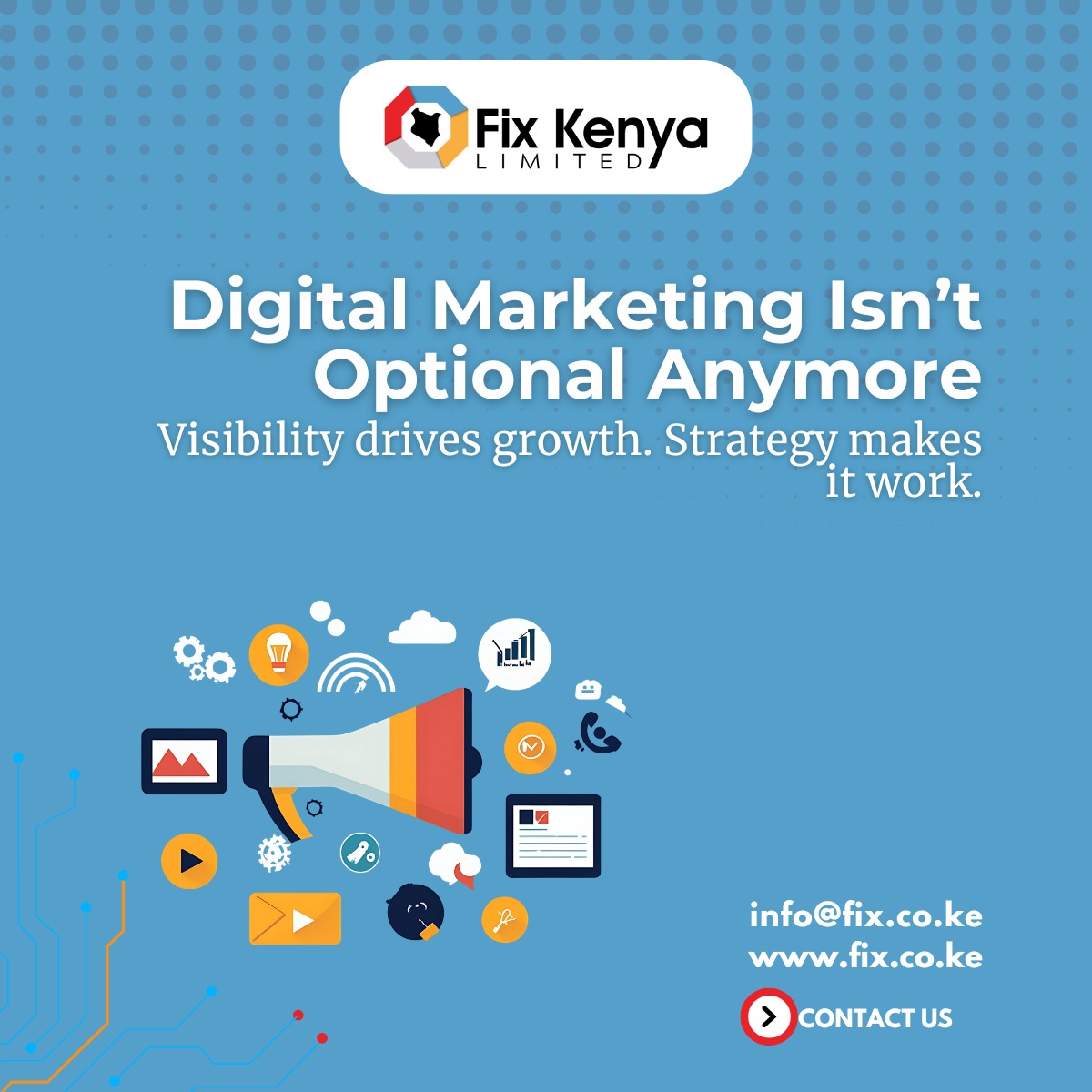 FixKenya's tweet image. Visibility is the engine. Strategy is the fuel. 

If you aren't marketing digitally, you're driving a car with no gas. 
In 2026, digital presence is not a "nice-to-have," it is the backbone of revenue.
Don't let your competitors own the conversation.

#DigitalMarketing